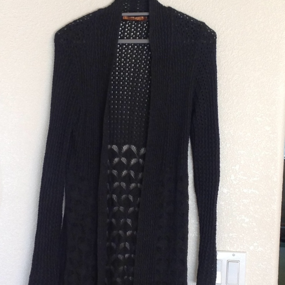 Open front charcoal sweater duster.